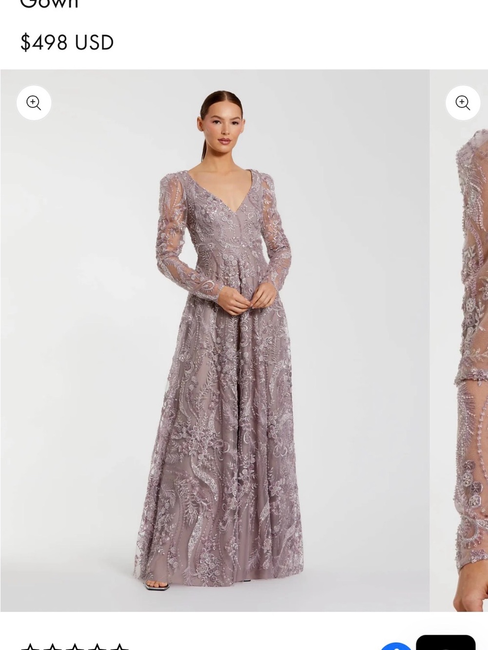 Mac Duggal Lavender Beaded V‑Neck Long Sleeve Evening Gown
